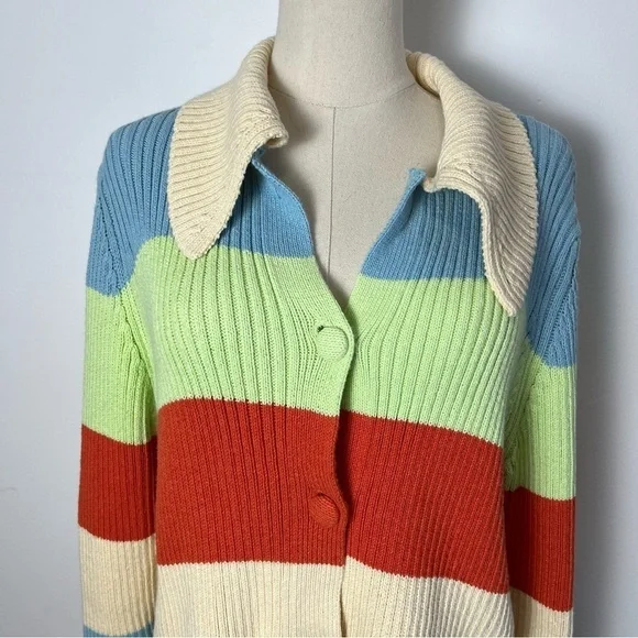 Zara Striped Button Front Knit Cardigan Sweater with Collar - Picture 4 of 8